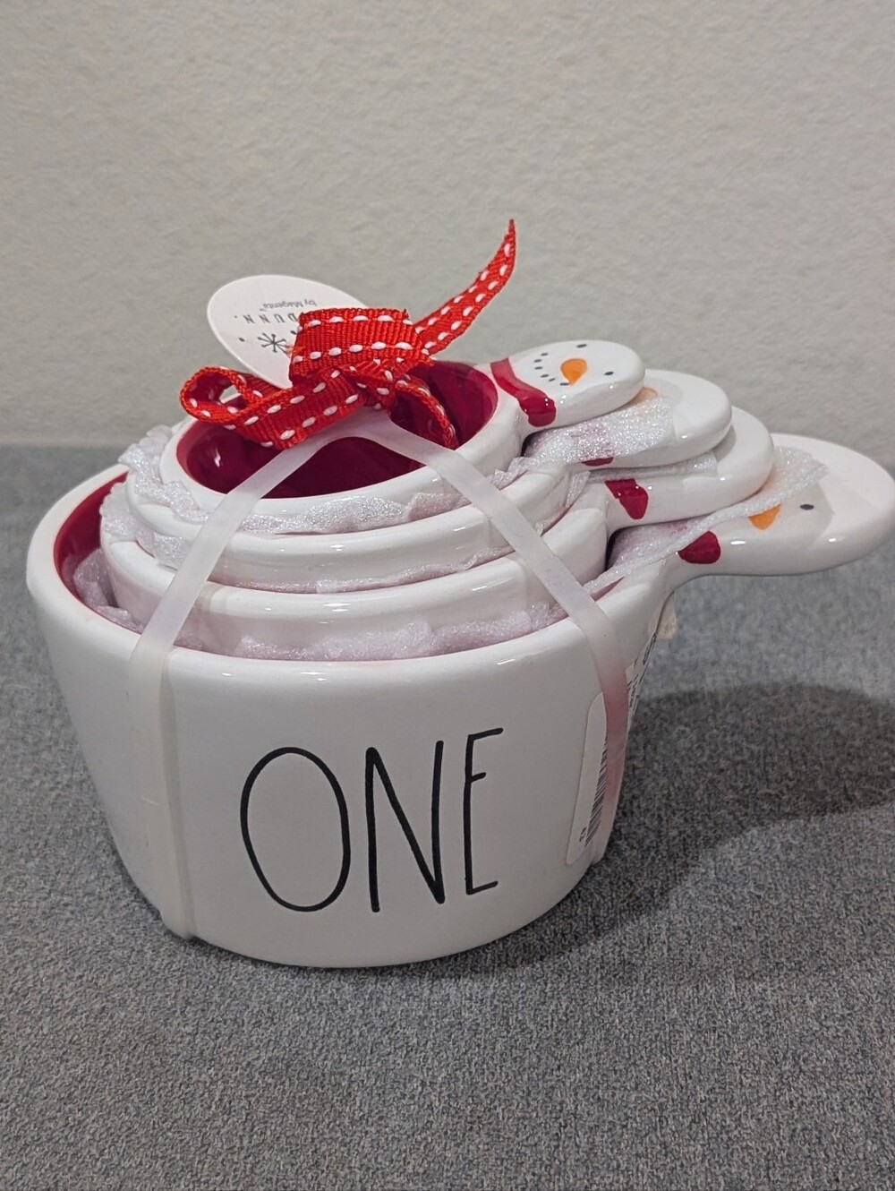 Rae Dunn By Magenta Christmas Snowman Ceramic Measuring Cups